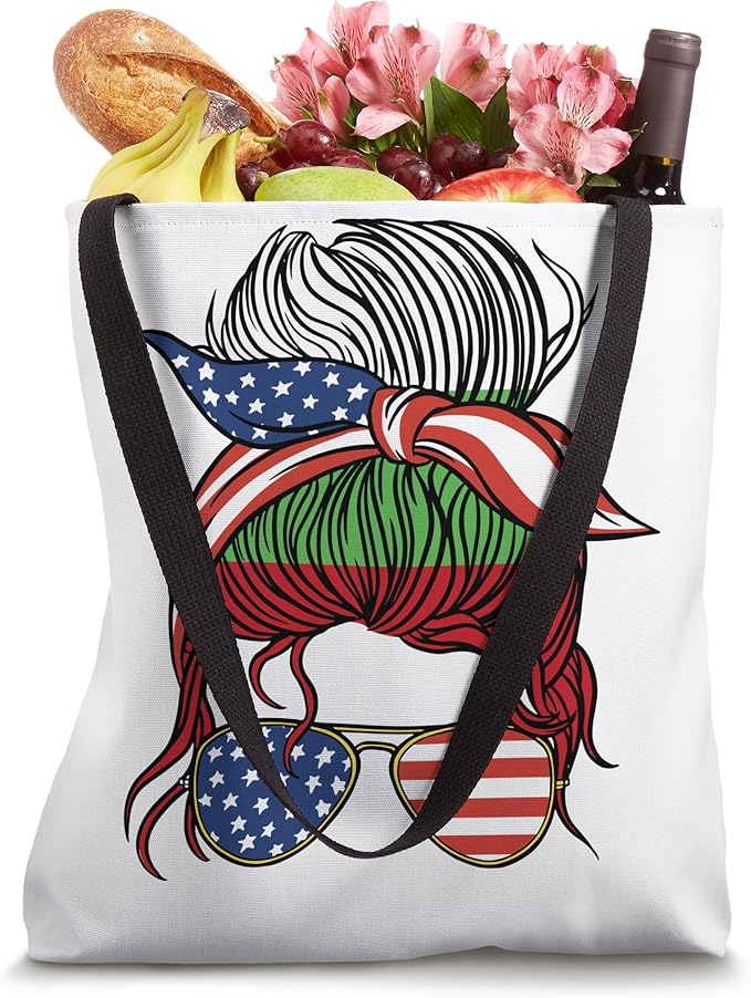 Half American Bulgarian Roots Bulgaria USA Messy Bun Women Tote Bag