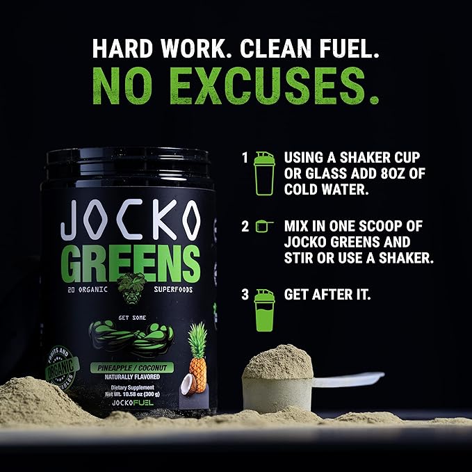 Jocko Fuel Daily Greens Powder - Premium Organic Greens Superfood Powder for Gut Health, Digestion, Bloating, Immune Support with Spirulina, Chlorella, Digestive Enzymes, & Probiotics - 30 Servings