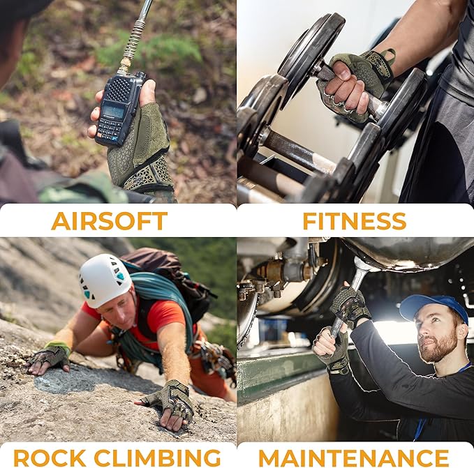 HANDLANDY Fingerless Work Gloves for Men, Padded Impact Tactical Mechanics Gloves, Grip Utility Trucker Driver Gloves (Camo- impact, Large (Pack of 1))