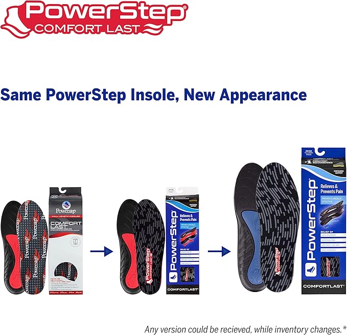 PowerStep Comfort Last Insoles, Cushioning Gel Insoles for Standing All Day, Supports Metatarsal Pain, Foot Arch, Heel Pain, All Day Comfort, Made in The USA (Men's 13-14.5)