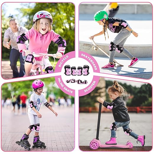 Knee Pads for Kids, Wrist Guards Knee and Elbow Pads Set with Drawstring Bag, Protective Gear Set for Girls Boys Roller Skating Cycling Skateboard - Pink Medium