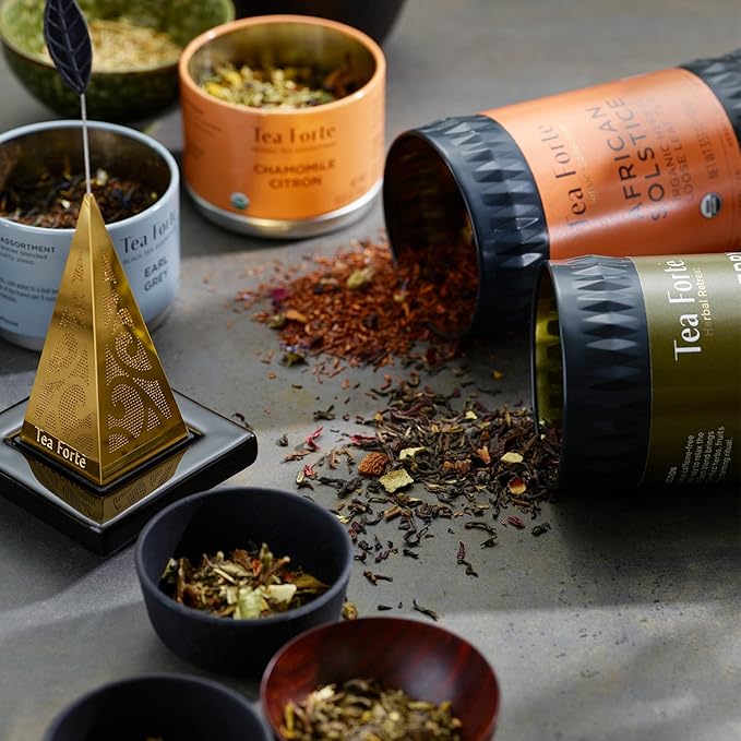 Tea Forte Apricot Amaretto Premium Organic Loose Leaf Caffeine-Free Herbal Tea Blend Canister, Makes 35-50 Cups