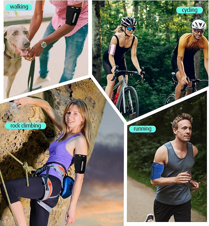 HiRui Running Armband Sleeve Universal Sports Armband Cell Phone Holder Armband for Exercise Workout, Compatible with iPhone 16/15/14/13/Plus/Pro Samsung Galaxy All Phones (XL, Black)