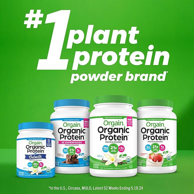 Orgain Organic Simple Vegan Protein Powder, Vanilla - 20g Plant Based Protein, Made with less Ingredients, No Artificial Sweeteners, Gluten Free, No Dairy or Lactose, 1.25 lb (Packaging May Vary)