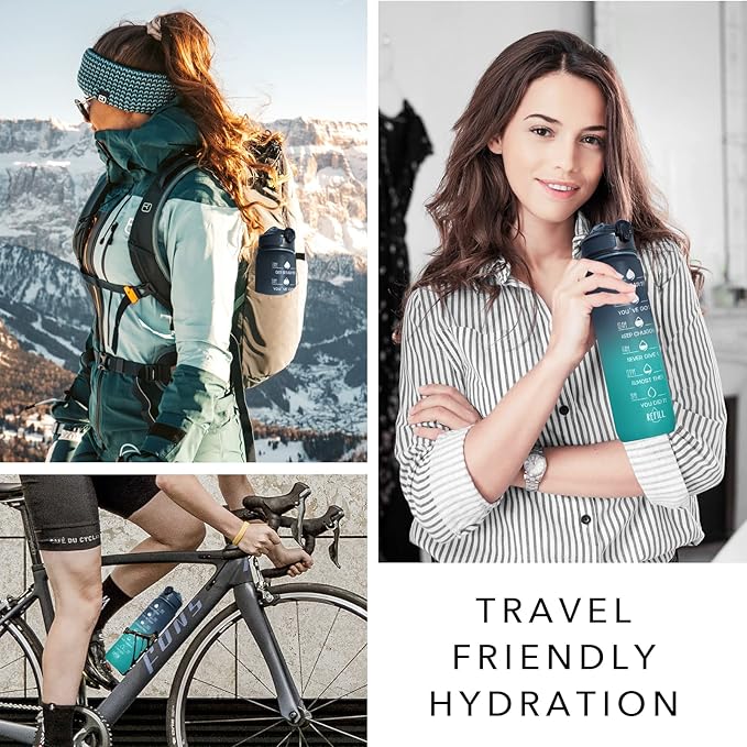 Hyeta 32 oz Water Bottles with Times to Drink and Straw, Motivational Water Bottle with Time Marker, Leakproof, Drinking Sports Water Bottle for Fitness, Gym and Outdoor