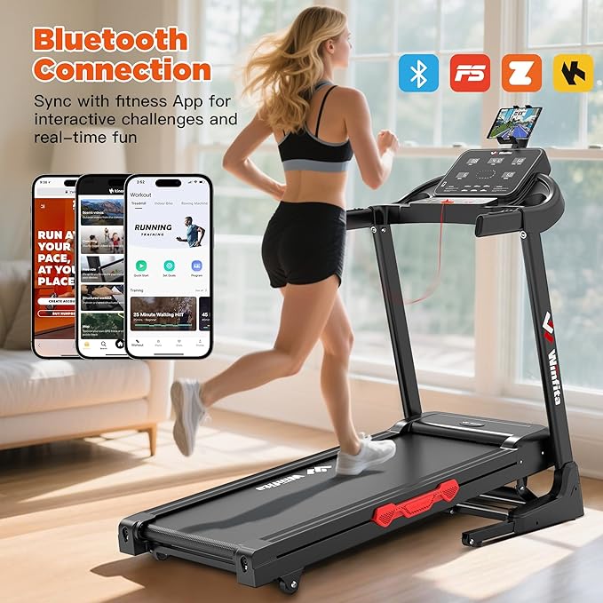 Treadmills for Home, Folding Treadmill with Auto Incline, 300 LBS Capacity, 8MPH or 10MPH Max Speed, Double Deck Shock-Absorbing Running Machine with Bluetooth, App, 64 Programs, Pulse Monitor
