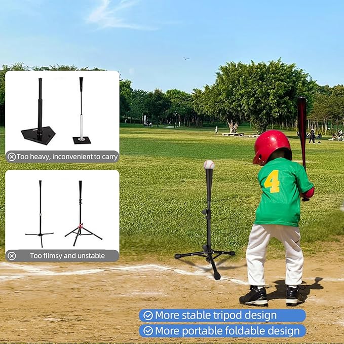 Baseball Tee For Kids, Easy Adjustable Batting Tee From 20.85 to 31.30 Inches. Foldable and Stable Baseball Tees for Hitting with Portable Bag. Softball Tee for Children Aged 3-10 Baseball Training.
