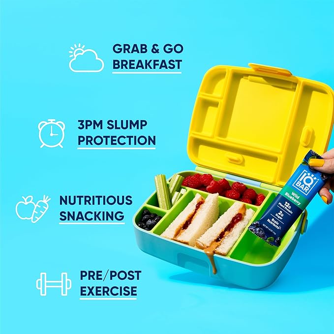 IQBAR Brain and Body Plant Protein Bars - Wild Blueberry - 12-Count Low Carb - Gluten Free, High Fiber, Vegan Snacks - Low Sugar Meal Replacement