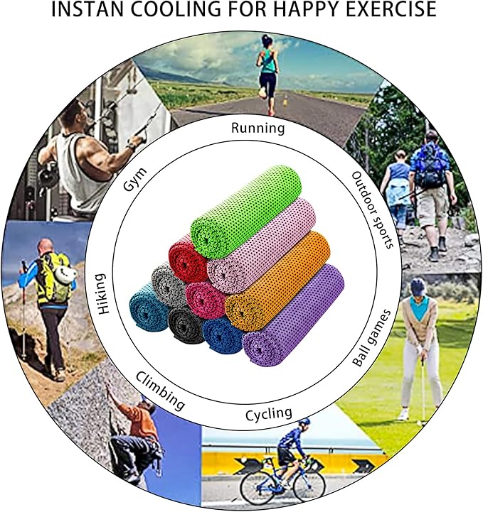 Ponpon 10pcs Cooling Towel Ice Towel Cooling Towels for Neck and Face Microfiber Cooling Towel for Gym, Travel, Yoga, Camping, Running, Outdoor Sport (10 Colors)
