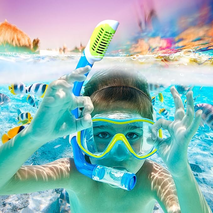 GoseWave Snorkeling Gear for Kids, Kids Snorkel Set for Ages 5-15, Anti-Fog Diving Mask and Dry Top Snorkel Set, Unisex Swimming Goggles with Nose Cover