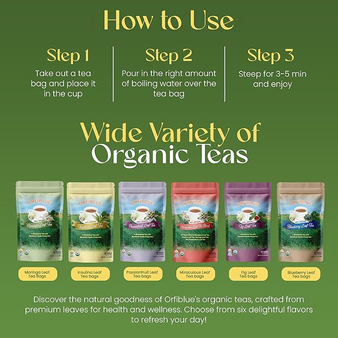 100% Organic Insulina Leaf Tea bags | Organic Herbal Teas | Premium Quality & Flavorful Blends - 0 Sugars, 0 Carbs, 0 Fats, 1% Sodium (25mg) | Rich in Vitamins - Detox, Immunity, Wellness & More
