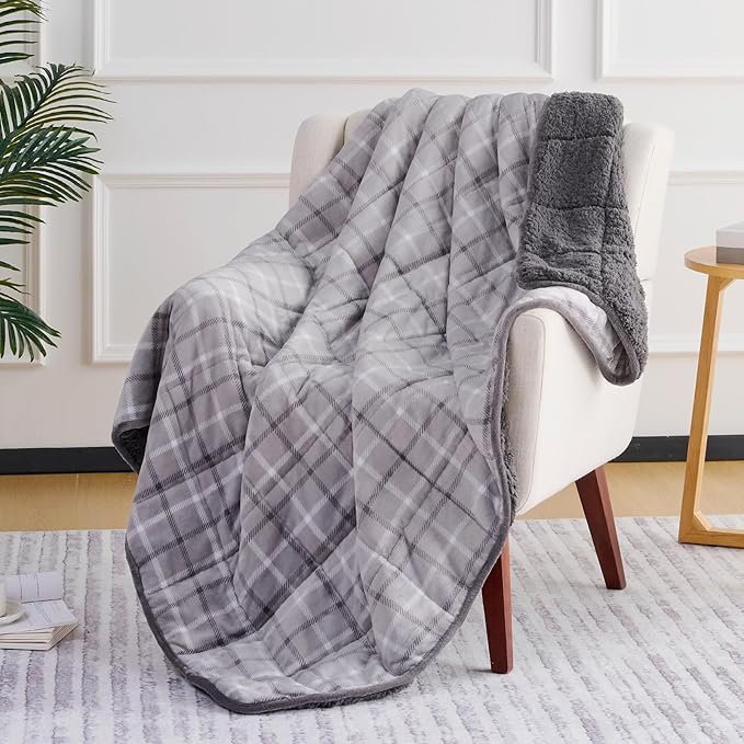 L'AGRATY Weighted Blanket - 48"x72" 15lbs Soft Breathable Heavy Blanket Flannel Material with Glass Beads for Adult All-Season Summer Fall Winter Soft Thick Comfort