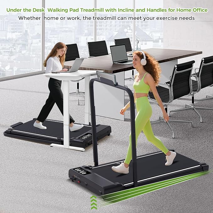 Walking Pad with Incline and Handle Bar, 3.0HP Portable Electric Walking Pads Treadmill with Handles for Home Small Spaces, 0.6-6.2 MPH Compact Small Under The Desk Treadmills Home, 320LBS Capacity