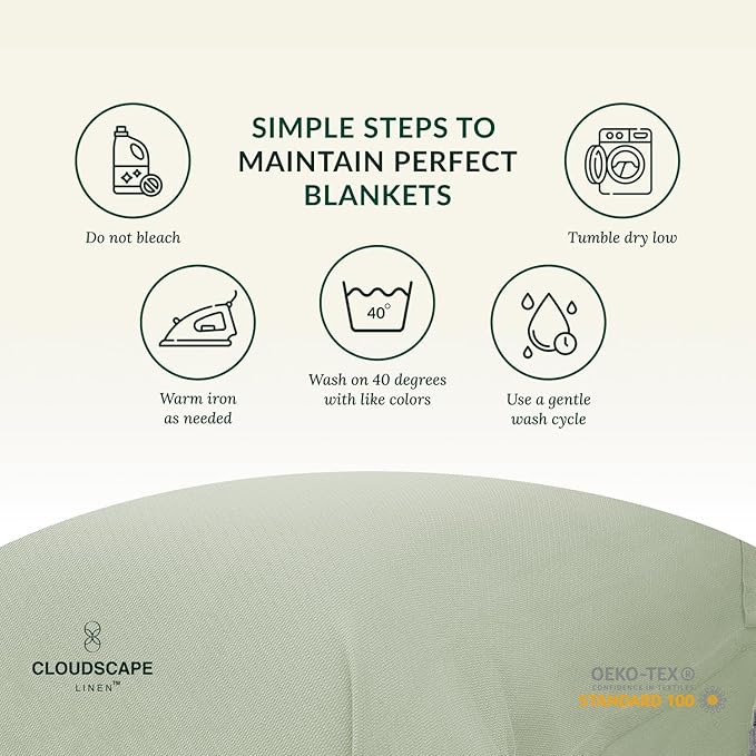 Cloud Scape Linen Herringbone Cotton Throw Blanket for Couch, Bed,Sofa, Home Decor, Soft, Lightweight, All-Season Bed Blanket, 50 x 70, Seafoam Green