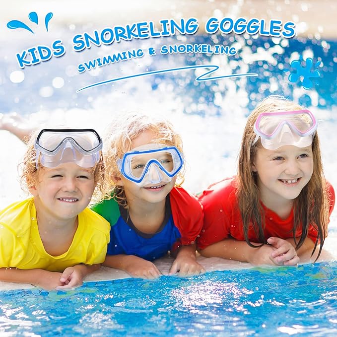 Hoolerry 4 Pcs Kids Nose Goggles Swim Goggles with Nose Cover for 3-8 Tempered Glass Snorkel Dive Mask Anti Fog with Elastic Strap No Leak Swimming Mask for Summer Diving Snorkeling