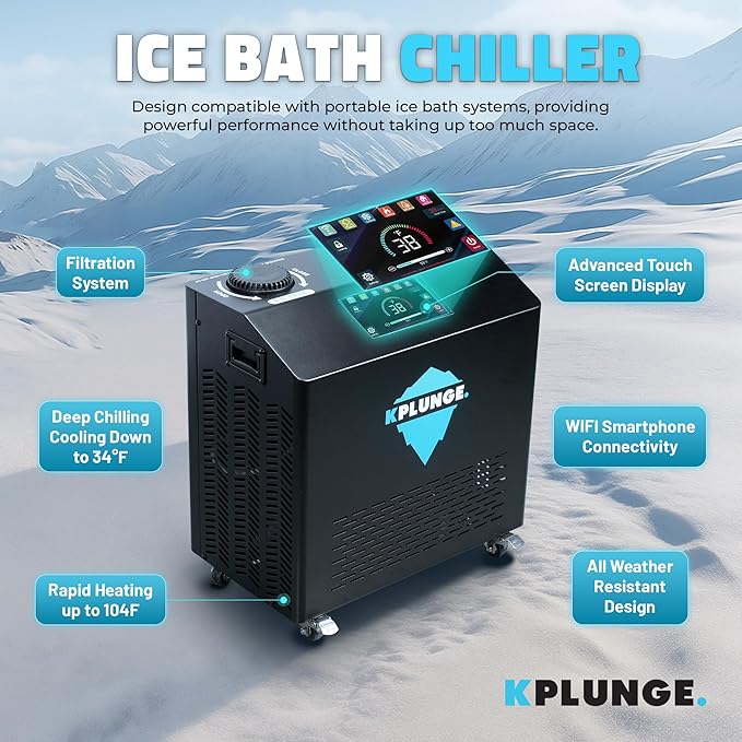 Arctic Fox 39" 1-Person Inflatable Cold Plunge Ice Bath or Hot Tub with 3/4 HP Chiller and Heater, PVC Insulated Lid, Hand Pump, Repair Kit, 88-Gallon Capacity, Indoor/Outdoor Tub ā Gray