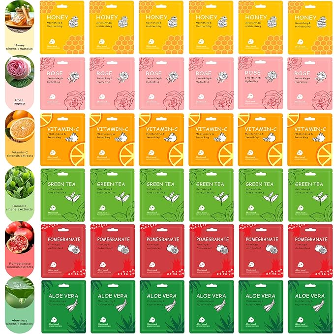36 Pack Face Masks Skincare Bulk Pack,Hydrating Face Masks Beauty For Sensitive Skin,Sheet Masks For Faces,Facial Masks Sets For Women Skin Care (36-Packs)