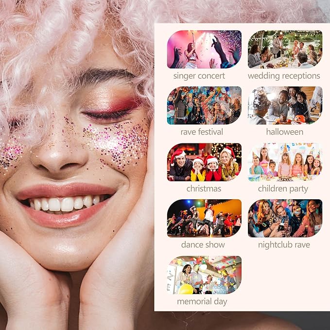 6PCS Pink Face Body Glitter Gel,Mermaid Holographic Sequins Chunky Glitter Paint for Party Singer Concerts Music Festival Rave Accessories for Girls Women Face Body Hair Sparkling Makeup