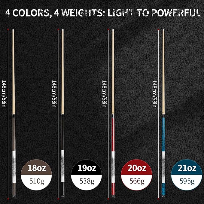 Kmise Professional Low-Deflection Pool Cue Stick, 58'' Canadian Hard Maple Wood Billiard Cue, 13mm Leather Tip, 3D Anti-Slip Grip, Precision Control for Adults/Beginners/Pros