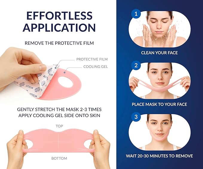 Stylia V Line Lifting Collagen Face Mask - Double Chin Strap for Women - Jawline Shaper Face Lift Tape - Neck Lift Collagen Mask - Chin Strap for Sleeping - Hyaluronic Acid, Aloe Vera, Cica 2PC
