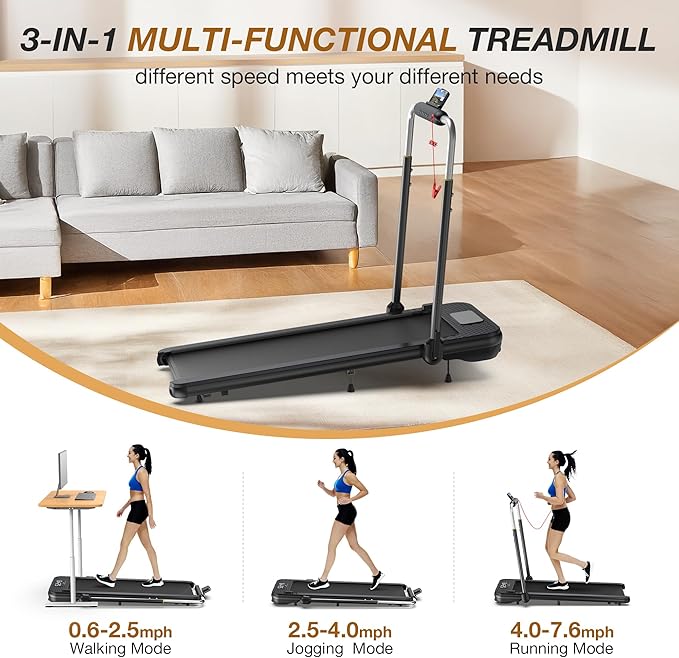 WELLFIT 10% Incline Foldable Walking Pad Treadmill with Handle Bar for Home, 360 LBS Capacity, 7.6MPH Max Speed,Wide Shock Absorbing Deck, 3.0HP Low Noise, for APP/Mute Remote
