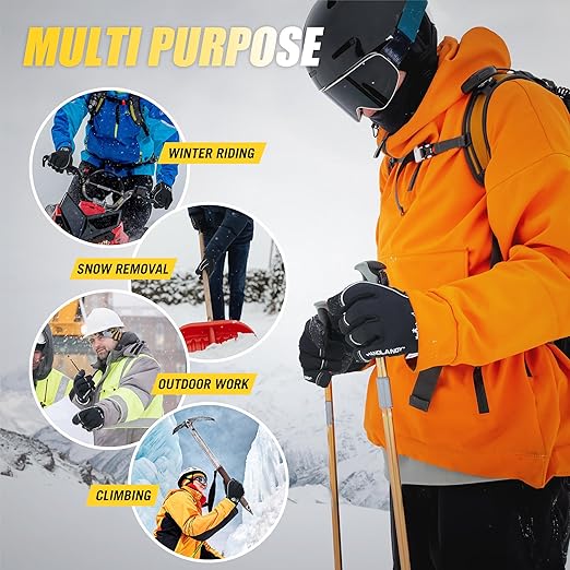 HANDLANDY Waterproof Insulated Work Gloves, 3M Thinsulate Thermal Winter Gloves for Men Women Touch Screen, Warm Ski Snowboard Cold Weather Gloves (Black, X-Large)