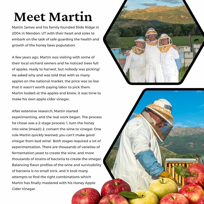 Slide Ridge Martin's Honey Apple Cider Vinegar | Crispy & Sweet | Wellness, Kitchen, & Household Staple | 16 oz (Pack of 1)