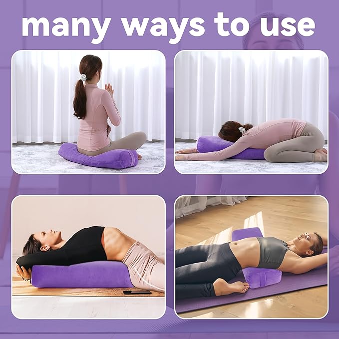 ROYALAY 2 Pcs Yoga Bolster Pillow for Restorative Yoga, Rectangular and Cylinder Meditation Pillow Set with Carrying Handles, Supportive Cushion for Exercise Workout Stretching Meditation,Purple