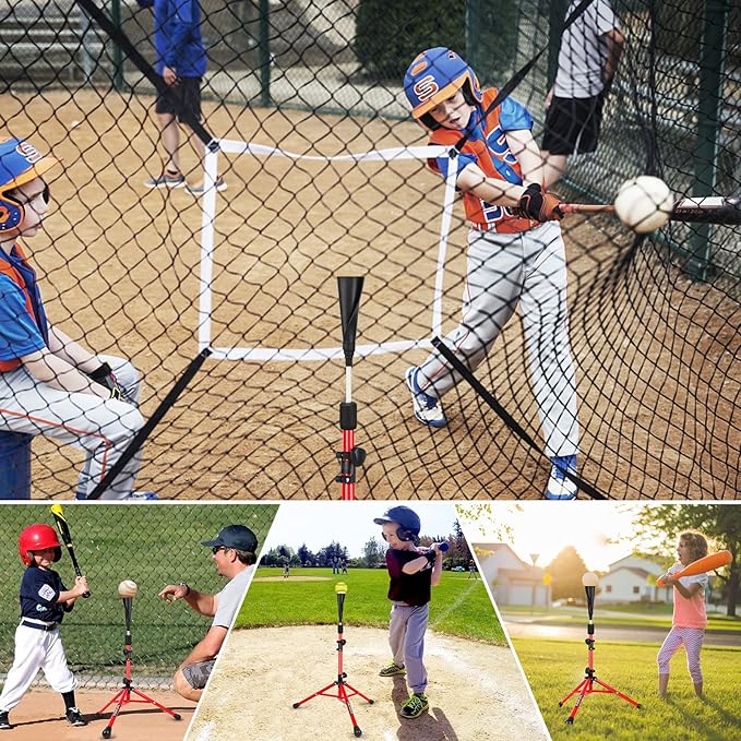Baseball Tee Batting Tee Softball Tee Portable Travel Hitting Tee,Easy Adjustable Height,Stable Tripod Stand