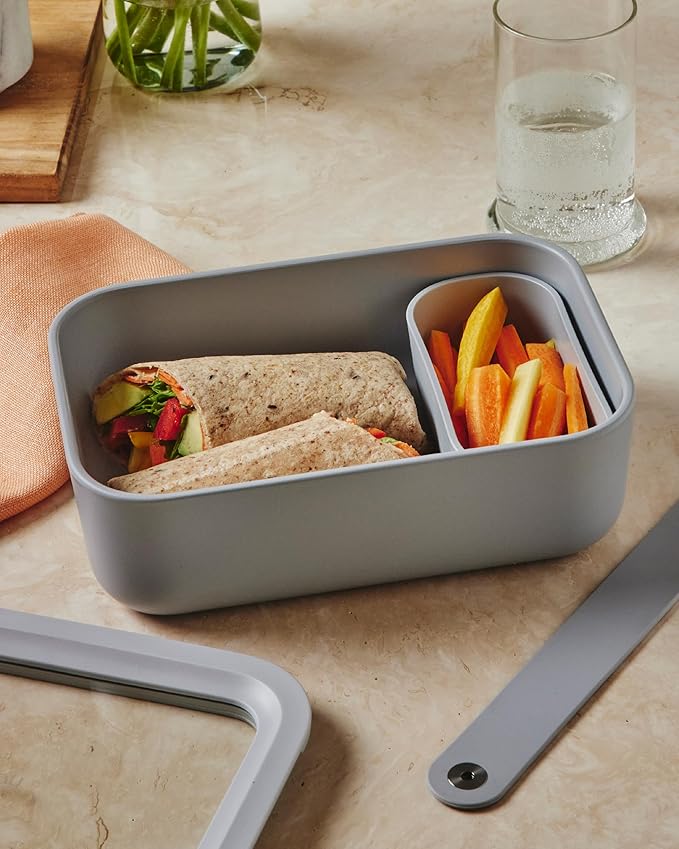 Caraway 2pc Glass Food Storage Set - 6.6 Cup Food Containers (2) - Ceramic Coated - Non Toxic, Non Stick Lunch Box with Lids. Dishwasher, Oven, & Microwave Safe - Mist