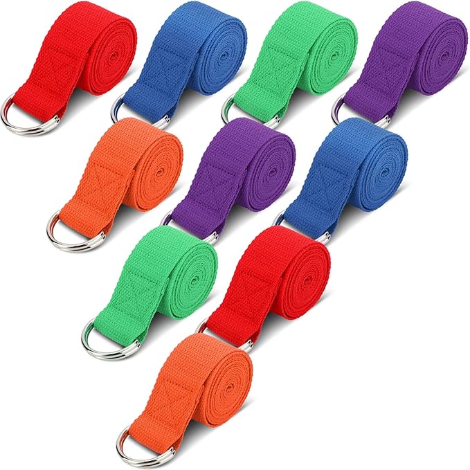 Jerify 10 Pcs Yoga Strap for Stretching Bulk 6ft Exercise Stretch Band with Metal D Ring Adjustable Pilates Non Elastic Yoga Stretch Belt for Women Men Physical Fitness Gym Workout Dance