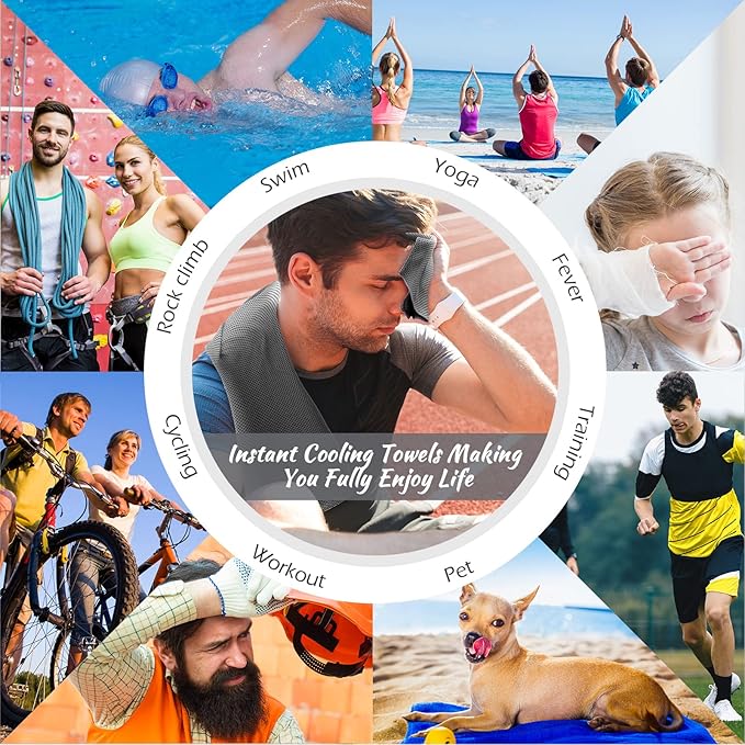 20 Pcs Cooling Towel 40" x 12" Ice Towel for Neck and Face Microfiber Chilly with Bag Breathable Yoga Gym Stay Cool Towels Sweat Rag for Workout Running Camping Pilates Beach Accessories (Dark Gray)