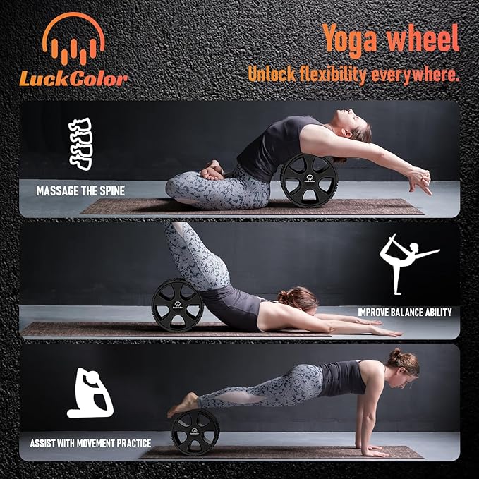 Back Roller, Back Wheel Targeted Back Pain Relief, Yoga Wheel Muscle Massage, Foam Roller for Trigger Point Therapy Physical, Stretching & Exercise, 880lbs Capacity, 10 Inch (Black+Black)