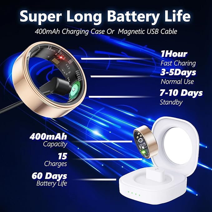 Smart Health Ring for Women Men Fitness Tracker with Heart Rate, Blood Oxygen, Blood Pressure, Sleep Monitoring, Step Counting, IP68 Waterproof for iOS and Android, No Subscription Fee, Gold 6#
