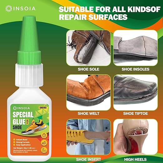 Shoe Glue, 30g Clear Super Glue for Shoe Repair Quick Fix Shoe Adhesive Waterproof Strong Crazy Instant Glue for Bonding Shoe Sole, Boots, Sandals, Sneakers, Leather & Other Footwear Items