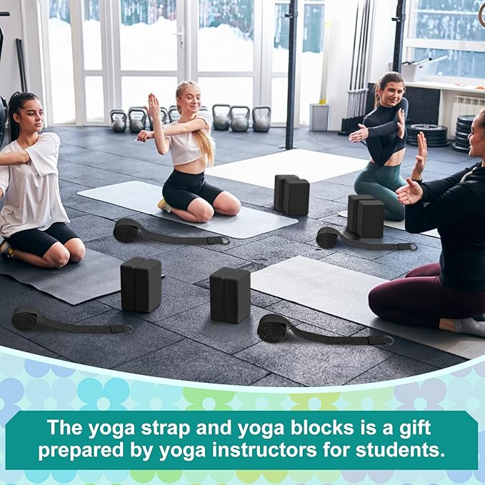 Meooeck 18 Pcs Yoga Block and Strap Set 9 x 6 x 3 Inch EVA Foam Non Slip Brick 8 ft Yoga Straps for Stretching D Ring Design for Back to School Pilates Fitness Workout Exercise