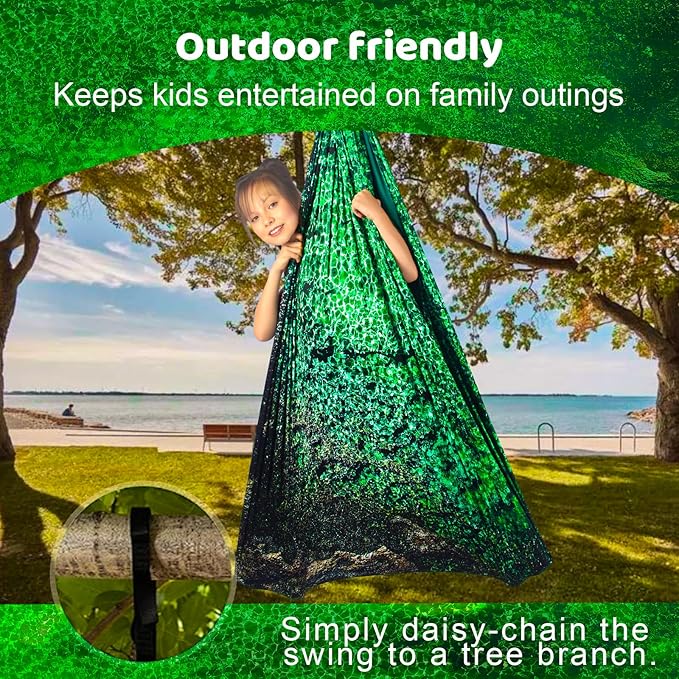 Sensory Swing for Kids & Adults Holds 300lbs Indoor/Outdoor Therapy Cuddle Swing with 360° Swivel Hanger Kit (Crystal Green)