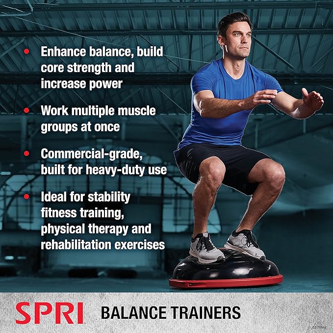 SPRI Balance Trainer Dome Shape Half-Exercise Ball with Non-Skid Base β Pro (65cm) or Sport (50cm) for Balance Training, Strength Building, Toning, and Improved Flexibility