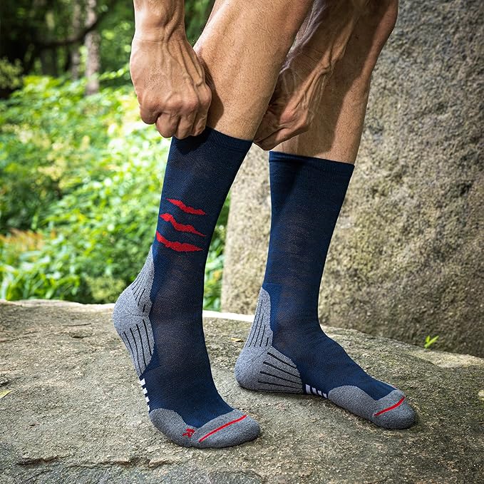 Compression Running Socks, Cushion Crew Socks - Anti-Blister Moisture Wicking for Athletic Hiking Basketball Tennis