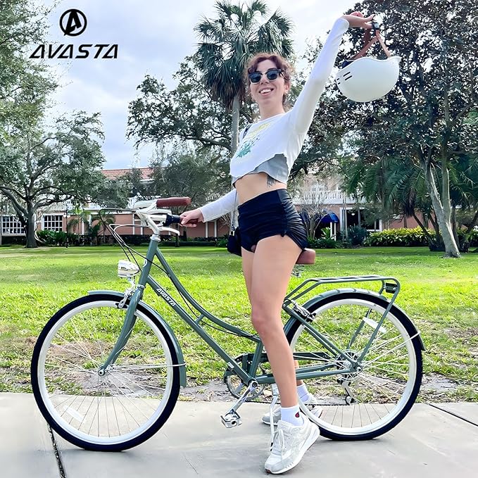 AVASTA Astrid Vela Hybrid Bike for Adult Women Female Lightweight Step Through 26 Inch High Tensile Steel Frame City Commuter Comfort Lady Bicycle, 6-Speed, Multiple Colors