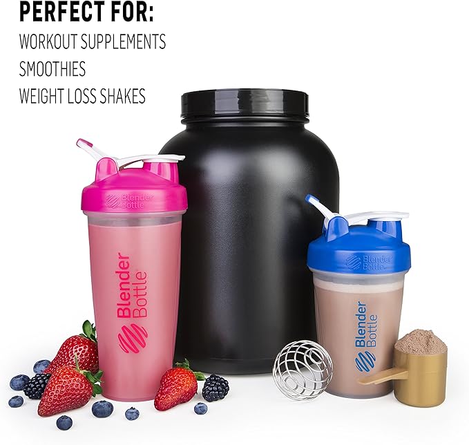 BlenderBottle Classic Shaker Bottle Perfect for Protein Shakes and Pre Workout, 28-Ounce (2 Pack), Pink and Coral