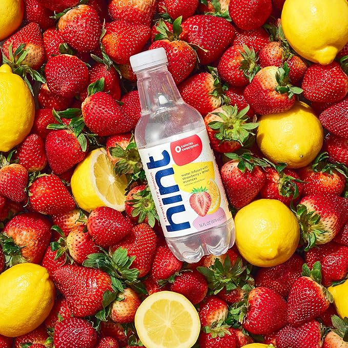 Hint Water Strawberry Lemon, Pure Water Infused with Strawberry and Lemon, Zero Sugar, Zero Calories, Zero Sweeteners, Zero Preservatives, Zero Artificial Flavors,16 Ounce Bottles, (Pack of 12)