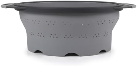 Dexas 10" Collapsible Silicone Colander in Cool Grey, Kitchen Strainer by Dexas