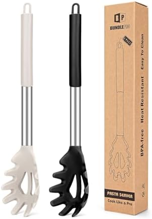 Silicone Pasta Fork, Kitchen Noodle Spoon Server, 2 Pack by BUNDLEPRO