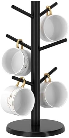 Coffee Mug Holder with 6 Hooks, Bamboo Mug Tree Stand by Wisuce