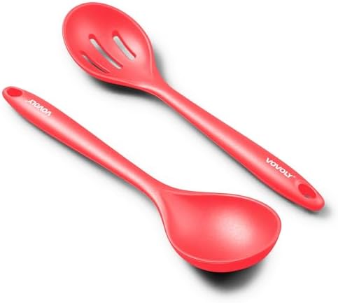 VOVOLY Silicone Spoons for Cooking, Solid & Slotted Spoon Set by VOVOLY