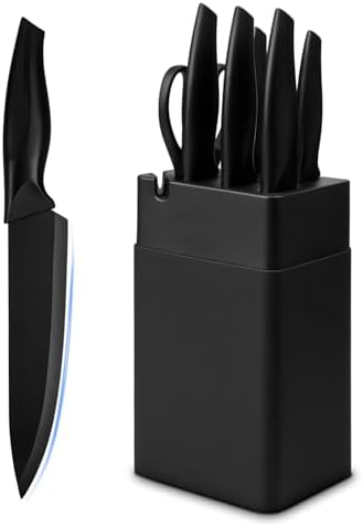 Kitchen Knife Set with Knife Block, 7-Piece Kitchen Knife Block Set by FrutPunch