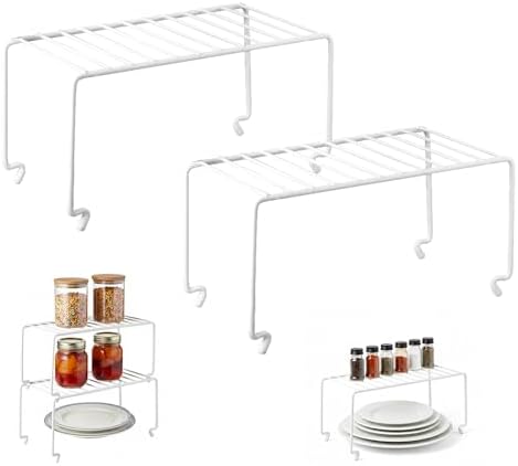2-Pack Small White Stackable Shelf Organizer Rack, Kitchen Shelves Organization by Unknown