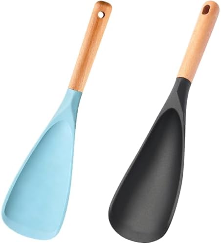2 Pcs Wooden Handle Silicone Cooking Spoon Set by GZLT