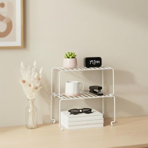 4-Pack Small White Stackable Shelf Organizer Rack, Wire Shelf Rack - Image 4